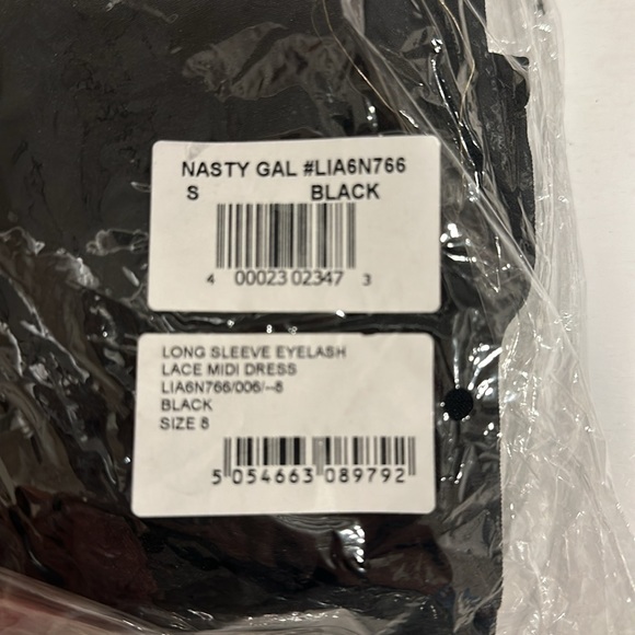 NWT Rare London Nasty Gal long sleeve eyelash lace midi dress black Nude Size S - Picture 9 of 9